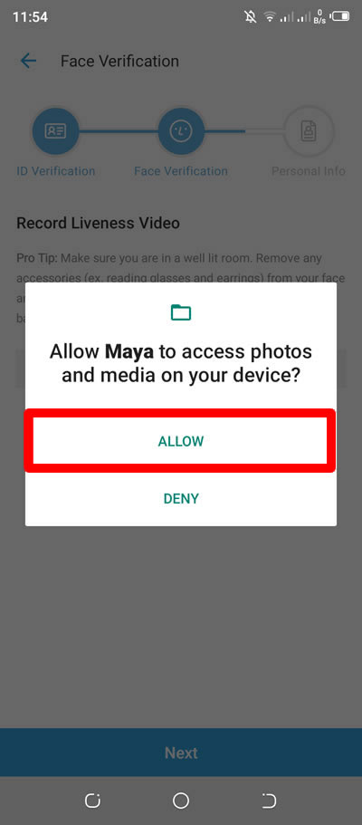 allow maya to access photos and media of your device