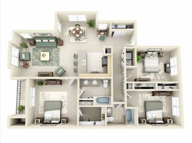 75 Denah Rumah  Minimalis  3 kamar tidur 3D Yang Modern dan 