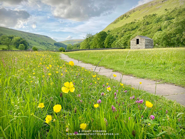 Muker wild flower meadows Yorkshire Dales walk map route River Swale