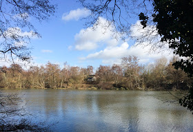 The visitor centre and hide from across the lake.  Sevenoaks Wildlife Reserve, 22 February 2014.