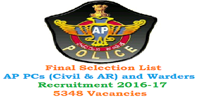 Provisional Selection list of AP PCs Civil AR & Warders Recruitment 2016-17