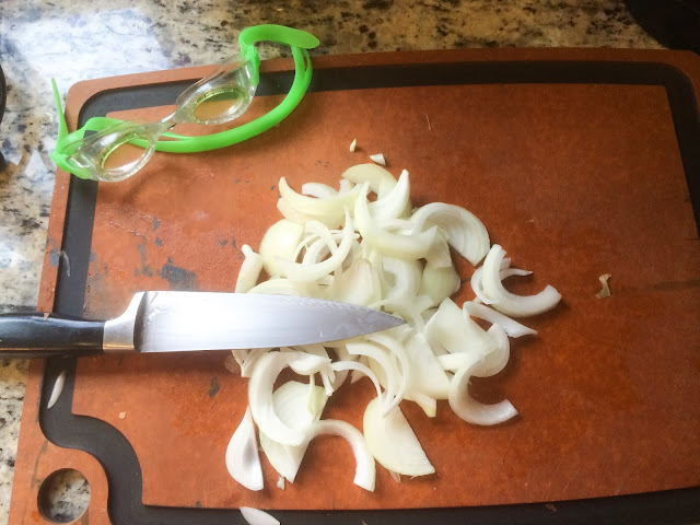 use swim goggles to keep your eyes from tearing when cutting onion