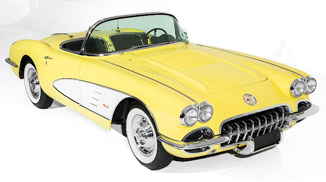 a yellow 1958 Chevrolet Corvette Convertible