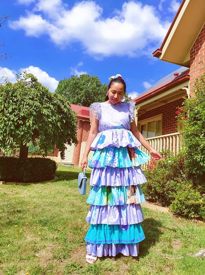 duvet transformation into ruffled dress