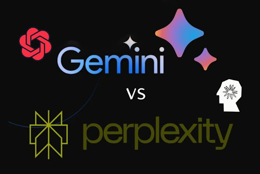 Comparison of AI platforms in 2025 featuring Google Gemini, Perplexity Pro, ChatGPT Plus, and Claude logos on a dark background.