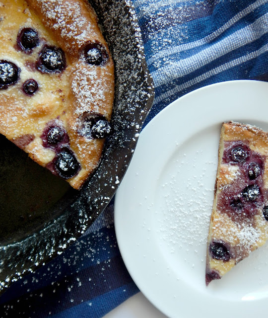 Cast Iron Skillet Dutch Baby...this delicate, thin, tender dutch baby pancake has a secret dairy ingredient!  Pull this out of the oven, dust with powdered sugar and dig in!  Start to finish done in 30 minutes. Perfect for breakfast, brunch, even dessert! #KalonaSuperNatural (sweetandsavoryfood.com)