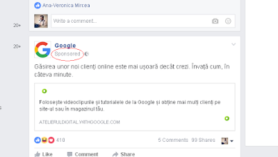 reclamă la Google pe Facebook