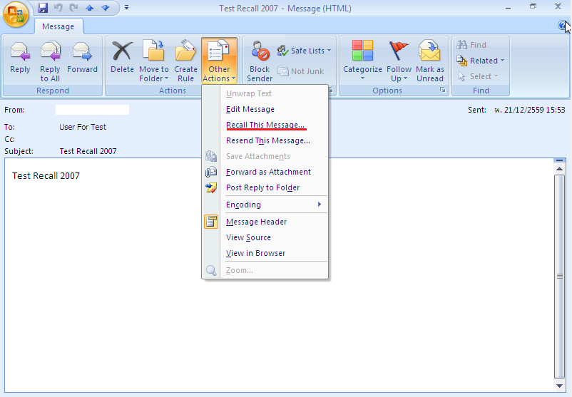 Outlook Tip : Recall ตัวช่วยเมื่อส่งเมลล์ผิดคน