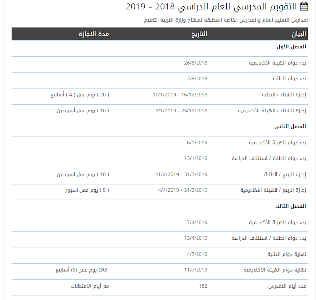 التقويم المدرسي والاكاديمي في الامارات UAE