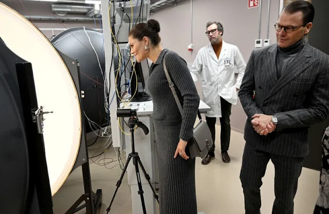 Crown Princess Victoria wore a pique dark grey shirt and skirt by Soft Goat. Af Klingberg Rakel gray suede boots. Saint Laurent bag