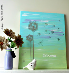Vintage, Paint and more... DIY Dorm Decor - a painted canvas with a wall art rub on and stenciling