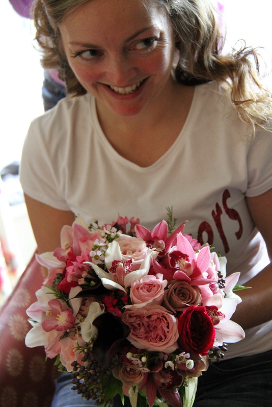 Sam's vintage pink wedding bouquet included some exquisite blooms 
