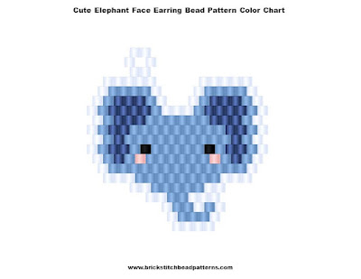 Free Cute Elephant Face Earring Brick Stitch Bead Pattern Color Chart