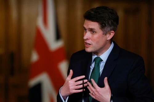 Britain’s Education Secretary Gavin Williamson speaks during a virtual press conference inside 10 Downing Street in central London on Feb. 24, 2021.