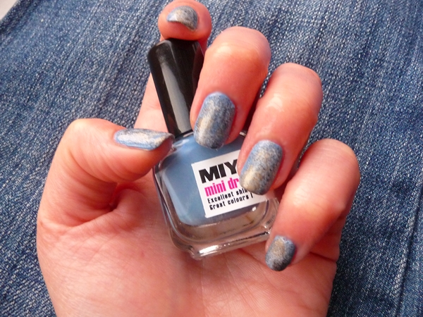 MIYO, miyo denim, miyo mini drops mix, Avon nail experts liquid freeze quick dry, Golden Rose Paris Nail Lacquer, Golden Rose Top Coat for Crystal Color, NYC, manicure, jeans, denim nails