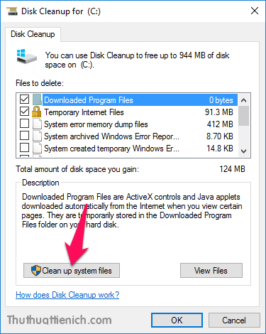 Nhấn nút Clean up system files