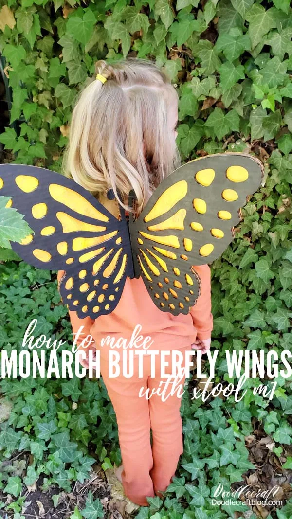 Can you believe this Monarch Butterfly Halloween costume was put together with stuff I already had?   It's basically free--just cardboard, paint, hot glue, elastic and felt...that transformed, like a butterfly, into the perfect costume and reason to have an xTool M1 in your craft supply!