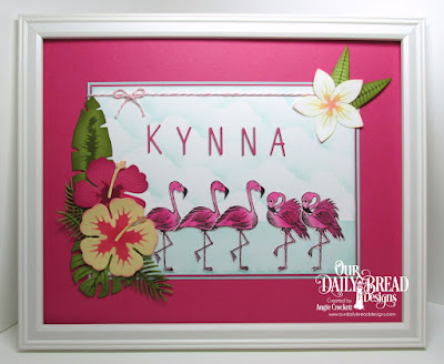 ODBD Tickled Pink, ODBD Custom Flamingos Dies, ODBD Custom Frangipani Dies, ODBD Custom Hibiscus Dies, ODBD Custom Tropical Leaves Dies, ODBD Custom Ferns Dies, ODBD Custom Alphabet Dies, ODBD Custom Clouds and Raindrops Dies, Frame Designed by Angie Crockett