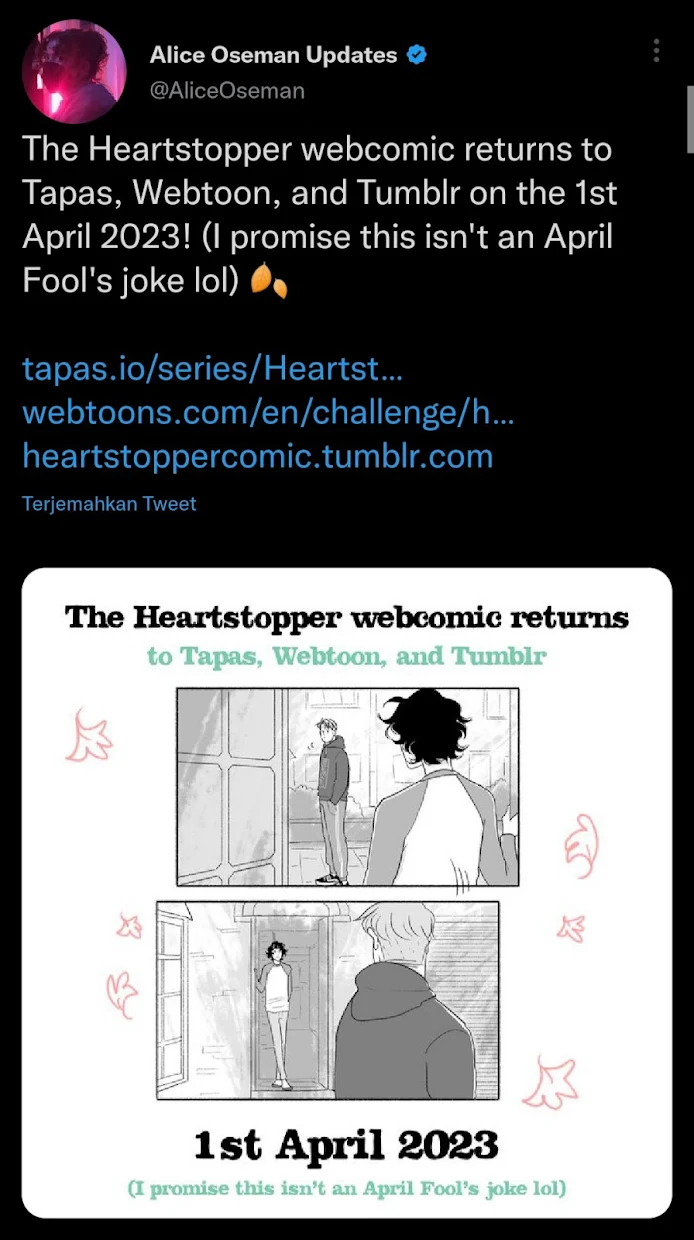 Pencipta Komik Heartstopper Mengumumkan Akan Melanjutkan Serial Komiknya Bulan April