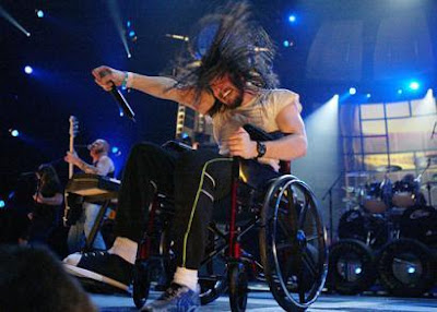 Andrew W.K. performing in a wheelchair. A Trooper for the fans.