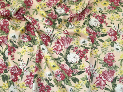 Minerva 100% cotton canvas fabric in peach floral print