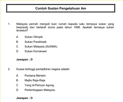 Contoh Soalan Exam PTD 2017 Seksyen A - Pengetahuan Am 