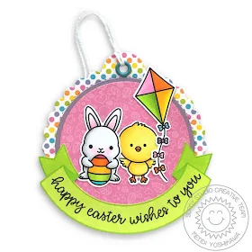 Sunny Studio Blog: Rainbow Polka-dot Easter Bunny & Chick with Kite Gift Tag (using Chubby Bunny, Chickie Baby, Spring Showers & Banner Basics Stamps, Spring Fling Paper & Scalloped Circle Tag)