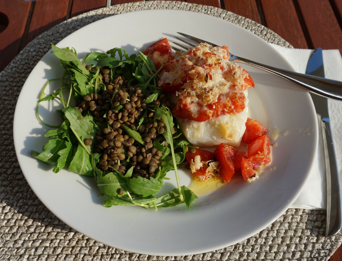 Cod with tomatoes and parmesan