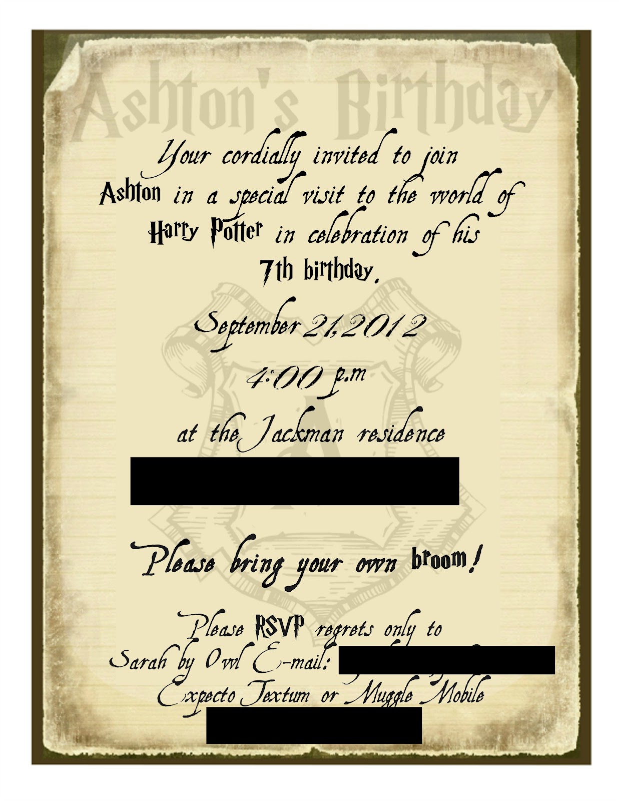 Harry Potter Invitations 2