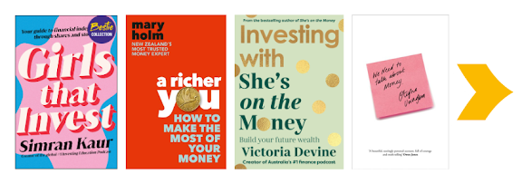 Book covers: Girls That Invest, A Richer You, Investing With She's on the Money