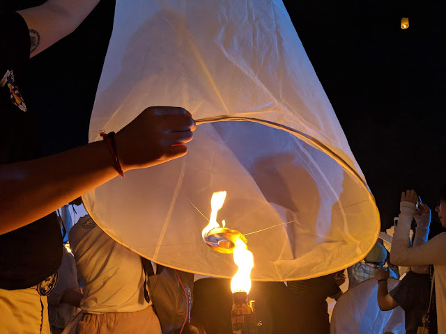 Mass lantern release at the Cowboy Army Riding Club, Chiang Mai, Thailand