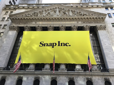 Snap Inc sign at Wall Street during IPO launch