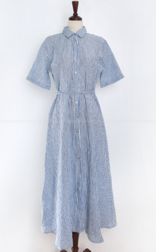  Collared Button-Down Striped Maxi Dress