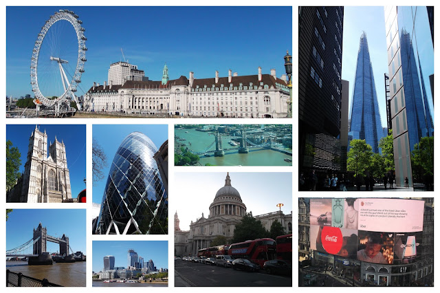 Picture collage of different views of London