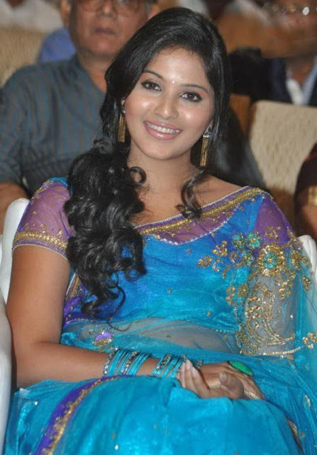 Actress Anjali in Blue Transparent Saree Photos