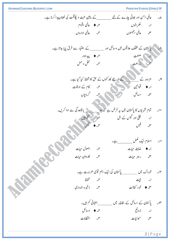 pakistan-a-welfare-state-mcqs-pakistan-studies-urdu-ix