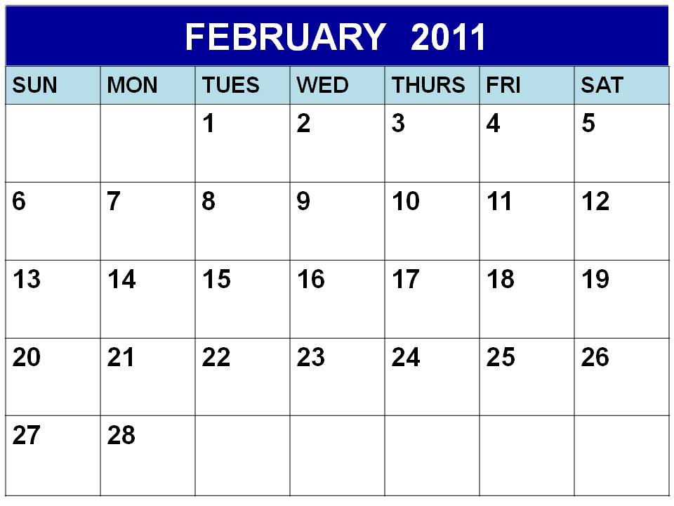 february 2011 calendar pics. Blank February 2011 Calendar Printable Template