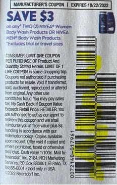 $3.00/2 NIVEA Body Wash Coupon from "P&G" insert week of 9/25/22.