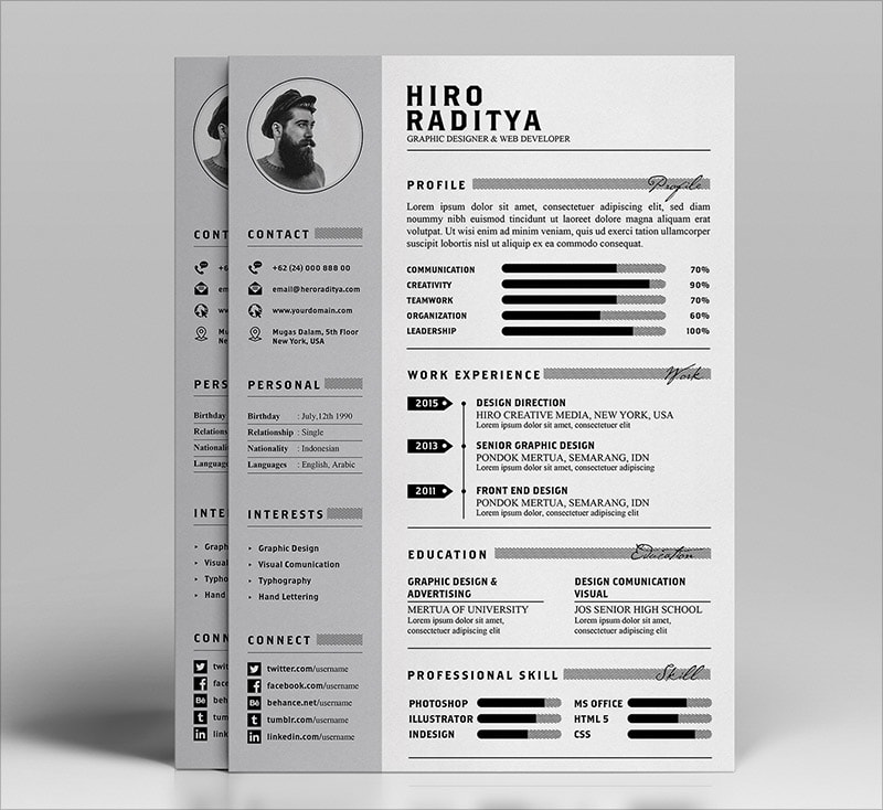 Template Resume CV 2018 - Free Professional Resume Template 2018 in PSD & Ai Format