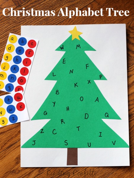 Practice letter recognition with this simple Christmas sticker tree