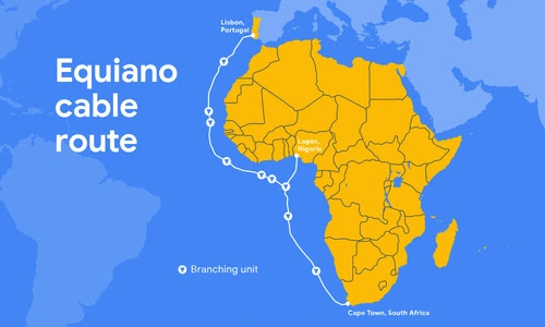 Map of the Fibre Optic Subsea Equiano Cable