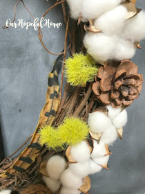 cotton boll wreath pine cones dianthus feather pumpkins hello fall sign