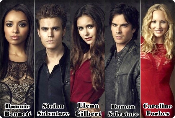 the vampire diaries, rapunzelin kulesinden, bonnie bennett, stefan salvatore, elena gilbert, damon salvatore, caroline forbes