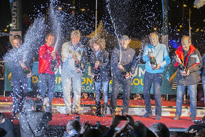 Laurent Bourgnon, au milieu des anciens vainqueurs de la Route du Rhum, au départ à Saint-Malo cet hiver.