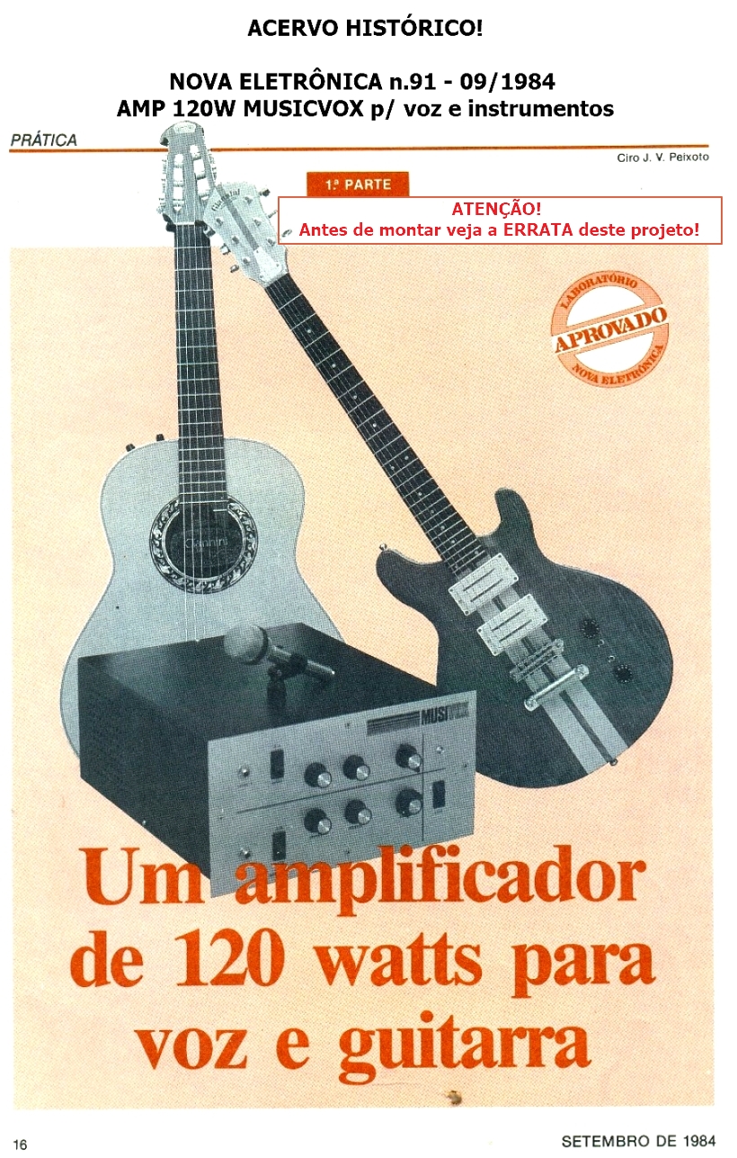 NOVA ELETRÔNICA n.91 - 09/1984 - AMP 120W MUSICVOX p/ voz e instrumentos