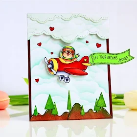 Sunny Studio Stamps: Plane Awesome Fluffy Clouds Border Customer Card by Chitra