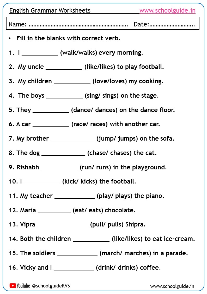 Verbs Worksheets