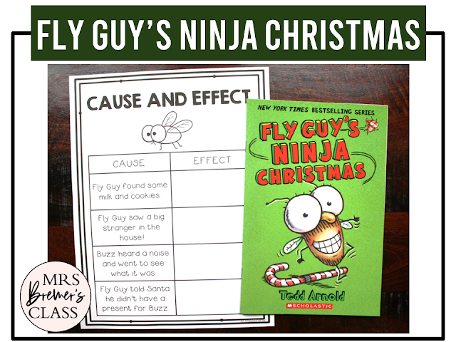 Fly Guy's Ninja Christmas book activities unit with literacy printables, reading comprehension worksheets, book companion activities, and lesson ideas for First Grade and Second Grade