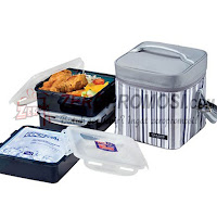 Lock & Lock Lunch Box Set with Gray Stripe Bag HPL856DG