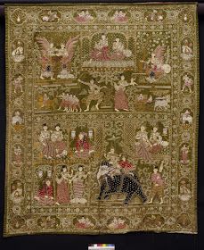 Burmese traditional wall hanging depicting scenes from Jataka stories